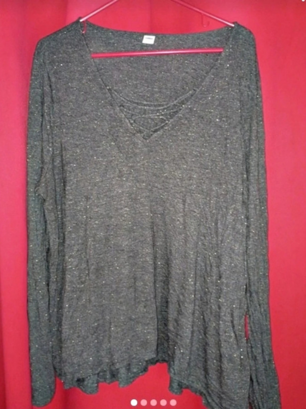 Old Navy XXL Charcoal Gray Lurex Glitter Lace Up V-Neck Top